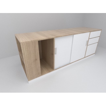 Armário Credenza porta de correr 2 gavetas e a1 gavetão lado direito - Armario_Credenza_comp_pt_correr_2_gavs_1_gavetao_lado_direito